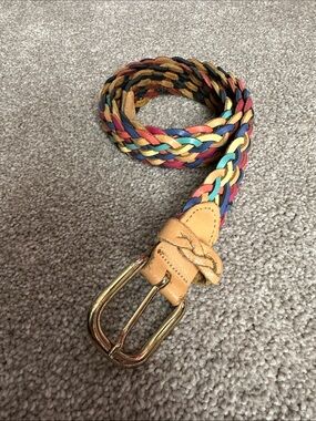 Vintage Capezio Multicolor Braided Leather Belt with Gold Buckle 35”